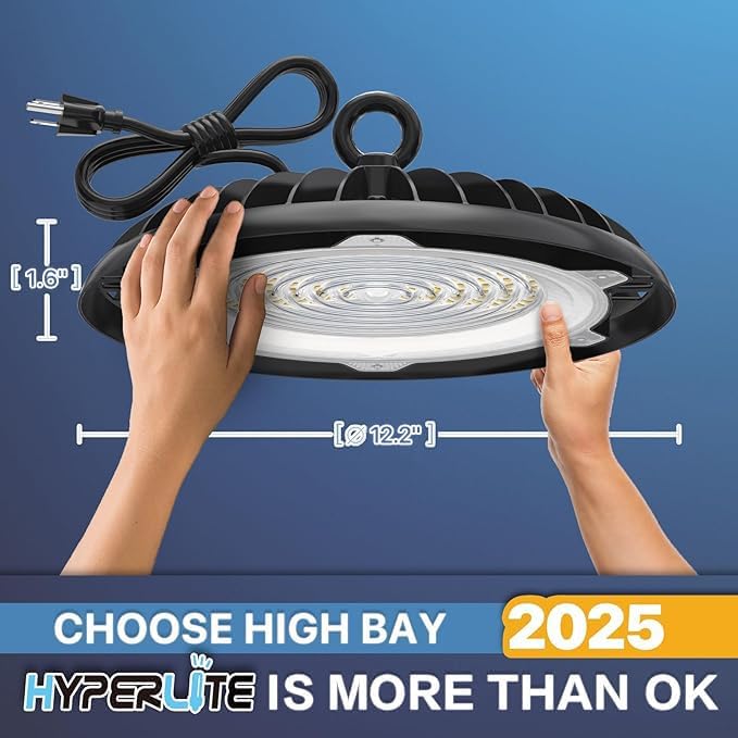 HYPERLITE High Bay LED Light: 200W High Bay LED Shop Light for Factory - 28000LM UFO Lights 4 Packs for Commercial Lighting ETL Listed