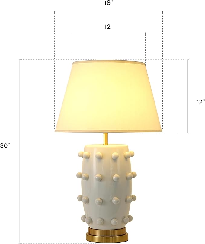 30" Modern Ceramic Table Lamp - Large White Ball Farmhouse Design with Drum Shade, Ideal for Living Room, Bedroom, and Office Decor