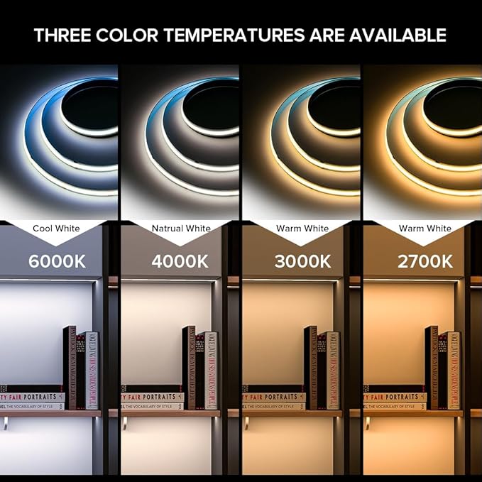 16.4FT COB LED Strip Lights Dimmable DC 12V 2700K Warm White 480LEDs COB Strip, Adhesive Flexible Cuttable Strip Lights for DIY Home Decor Shelf Cabinet (No Adapter or Controller)
