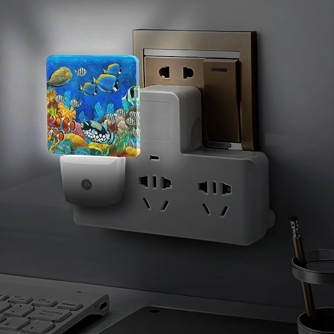 Plug-in LED Night Light, Dusk to Dawn Sensor Smart Nightlight for Bedroom Bathroom Kitchen Hallway Stairs – Soft White Glow, Energy Efficient, Compact & Safe Design -Fish in The Ocean