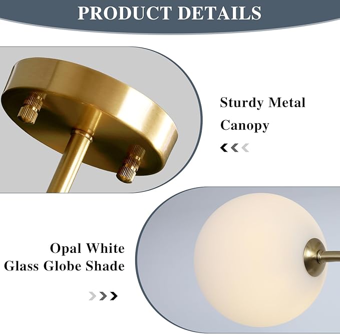 KCO Lighting 6-Light Frosted White Glass Globe Sputnik Chandelier Modern Gold Flush Mount Ceiling Light Mid-Century Close to Ceiling Light Fixture for Foyer Hallway Entry