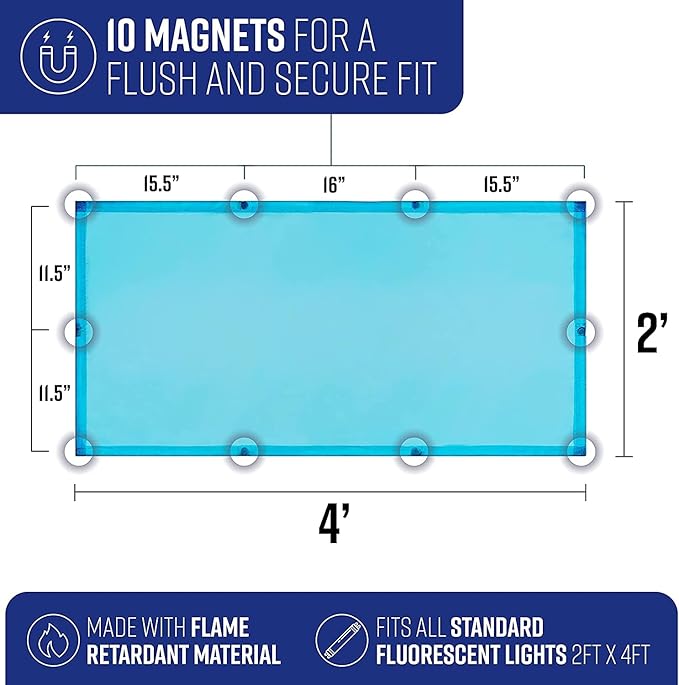 2x4 Feet - 5 Count - Fluorescent Light Covers for Classroom or Office | Magnetic Light Covers for Ceiling Lights Provide Relief from Glare, Headaches, & Sensory Overload(Blue)