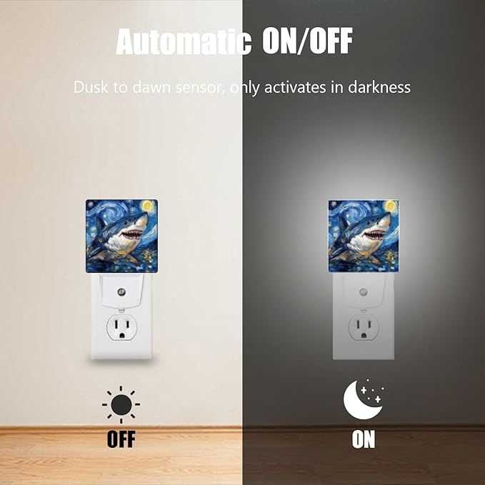 LED Night Lights Plug into Wall,Starry Night Great White Shark Decorative Night Lights Plug into Wall with Auto Light Sensor for Boys Girls Bedroom Decorative Nightlight Led Lamp