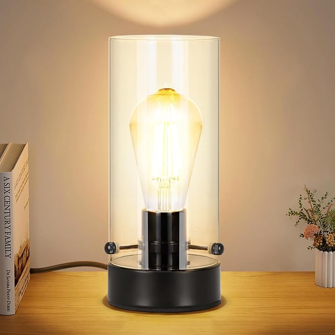 Touch Table Lamp for Bedroom, Modern Glass Lamp Bedside Table Lamps for Night Stands with 2700K 6W Glass Bulb,Small Night Light Lamps for Living Room Kids Office Desk Decor Black