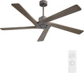 WINGBO 72 Inch DC Ceiling Fan No Light with 3 Downrods, 5 Reversible Carved Solid Wood Blades, 6-Speed Noiseless DC Motor, Ceiling Fan without Lights in Graphite Finish and Gray Blades, ETL Listed