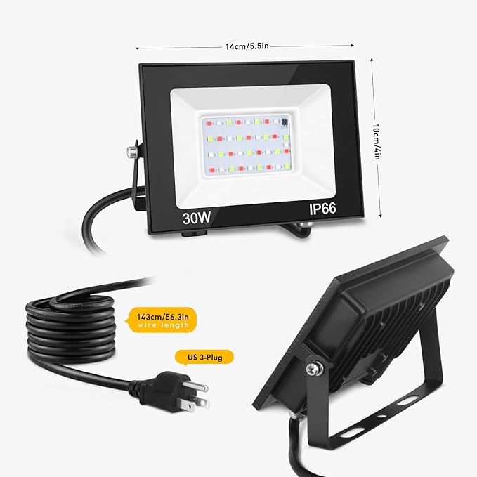 LED Flood Light Outdoor, 30W Color Changing RGB Flood Light, IP66 Waterproof Outdoor Landscape Lights Stage Lights, 3000LM Uplighting for Party, 2Pack