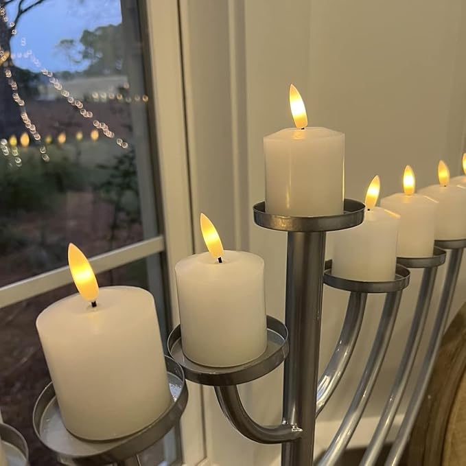 GenSwin Flameless Pillar Candles Flickering with Timer, Battery Operated Real Wax LED Votive 3D Wick Candles 6 Pack White(Battery Include, 2 x 3.2 Inch)