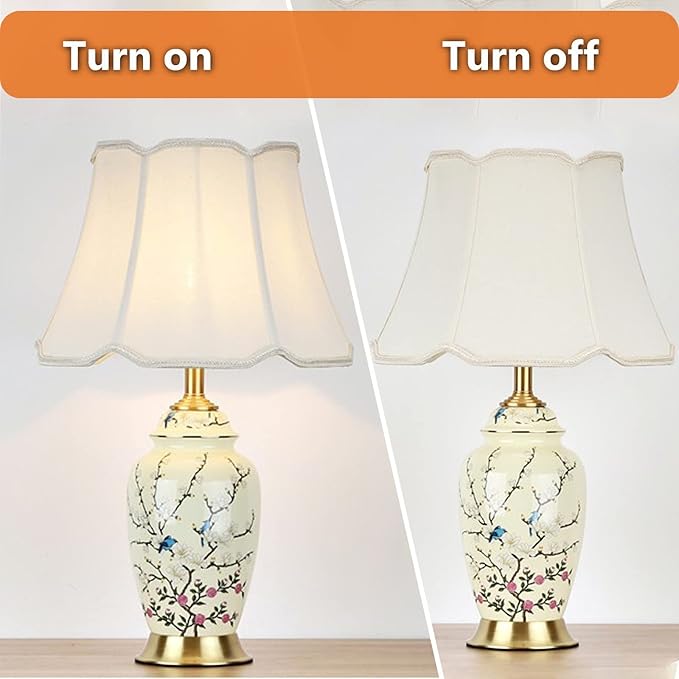 Flower Bird Ceramic Table Lamp, Rustic Vintage White 26.7" Tall Coastal Bedside lamp, Ceramic Lamp Body with Fabric Tapered Drum Shade for Living Room Bedroom House Bedside Nightstand Home