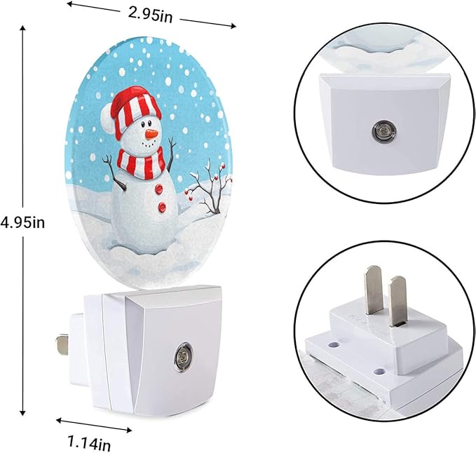 EKOBLA Blue Snowman LED Night Light Winter Red Bird White Snowflakes Snowman with Scarf Hat Dusk to Dawn Plug-in Nightlights Auto Sensor for Home Indoor Bathroom Hallway Kitchen
