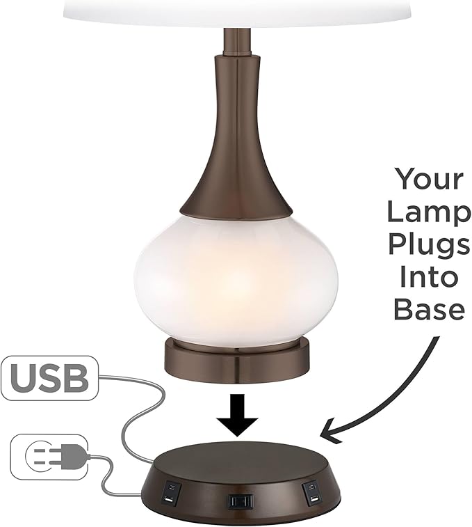 Franklin Iron Works Hunter Rustic Farmhouse Table Lamp with USB and AC Power Outlet Workstation Charging Base 28.75" Tall Bronze Cherry Wood Double Drum Shade for Living Room Bedroom House Bedside
