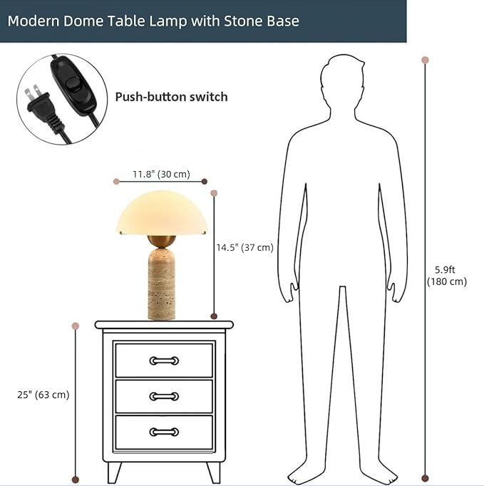 Dome Shaped Table Lamp Mid-Century Modern Accent Lamps Natural Stone Desk Lamp Frosted Glass Shade Scandinavian Living Room Side Lamps Bedroom Bedside Nightstand Light