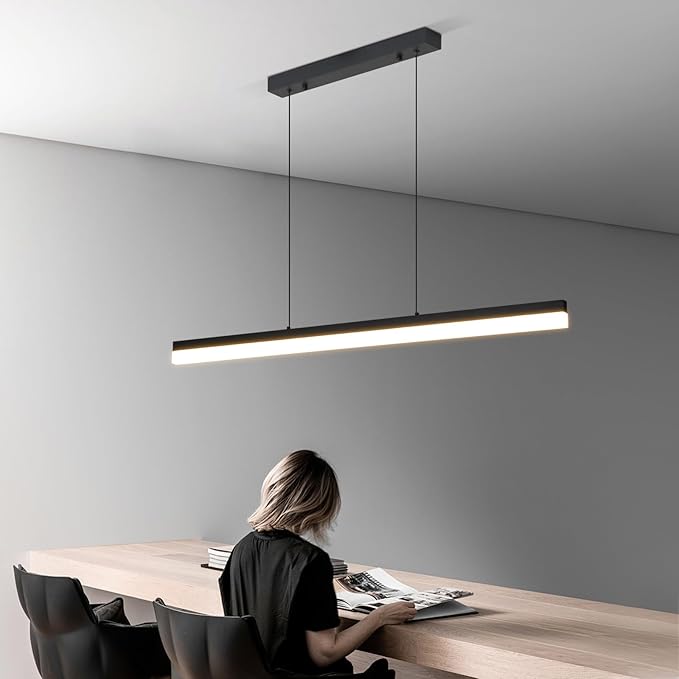 Modern Linear Pendant Light, 59IN Modern Chandelier with Remote Control 3000k-6500K Adjustable Color Temperature，Aluminum Island Lighting Lamp for Dining Room, Living Room