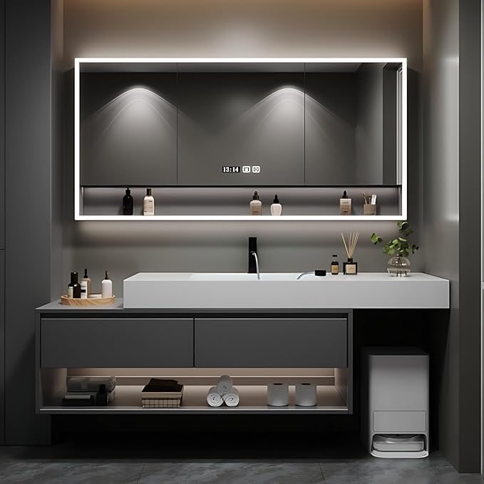 52in Luxury Bathroom Vanity with Sink - Modern Bathroom Vanity Wash Set, Suspended Bathroom Cabinet, Smart Defogging & Led Lighting | Wall-Mounted Storage with 2 Drawers