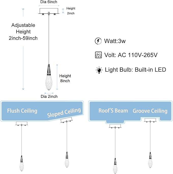 Pendant Light Kitchen Islan Silver Mini Crystal Chandelier Modern Hanging Light Fixture for Dining Room, Living Room,Bedroom, Foyer（3-Pack）
