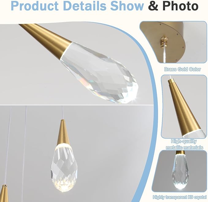 Pendant Light Kitchen Islan 1-Light Gold Small Chandelier Modern Crystal Pendant Light Fixture for Dining Room, Living Room,Bedroom, Foyer