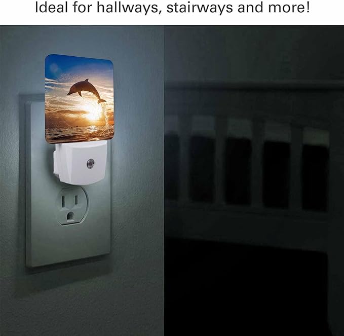 LED Night Light,Dolphin Leaping Sea Water Surface LED Night Light Plug into Wall with Dusk to Dawn Light Sensor White Energy Efficient Nightlight for Bedroom Hallway Living Room Kitchen