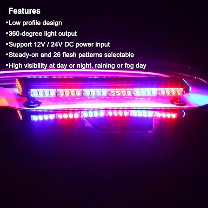 WOWTOU Rooftop Flashing 56 LED Red Blue Emergency Strobe Light Bar for Police Cars Law Enforcement Vehicles, Strong Magnetic Safety Warning Beacon Lights
