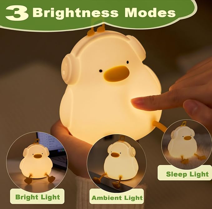 DREAMING MY DREAM Cute Duck Night Light,LED Squishy Novelty Duck Lamp,3 Level Dimmable Soft Silicone Nursery Nightlight,Night Light for Toddler Baby Kids Decor,Cool Gifts for Duck
