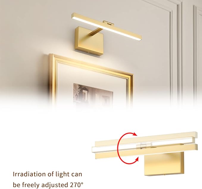 Joosenhouse Hard Wired Picture Light Gold Modern Picture Lights for Paintings 300 Lumens Brightness Adjustable Swing Arm Wall Lamp Dimmable Accent Lighting 110V AC
