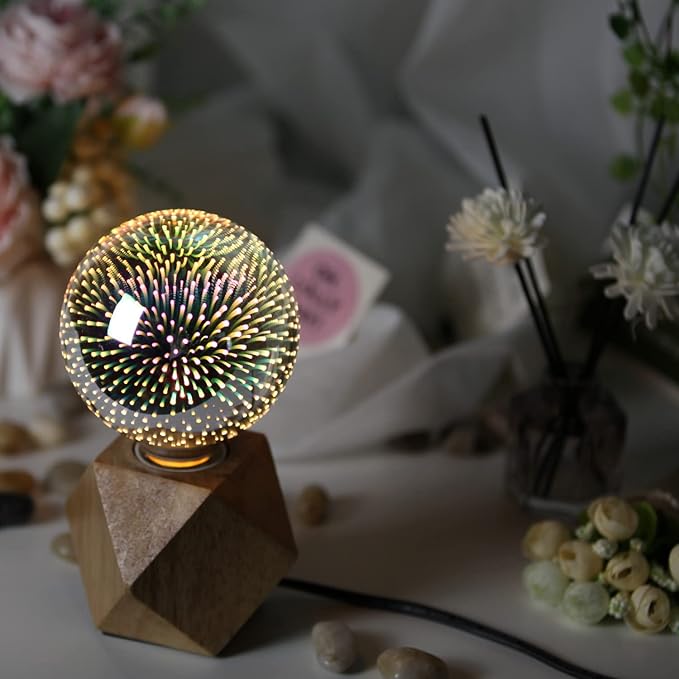 G30 4W Vintage Edison Bulb with Warm Yellow Light, E26 Base, 80lm Equivalent to 7W Incandescent, Silver Glass Color, Decorative Table Lamp Bulb with 3D Firework Effect