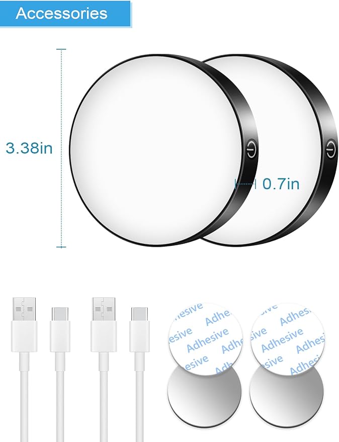 WILLED Tap Light Rechargeable, 6000K Dimmable Touch Light Buit-in 1000mAh Large Battery, Stick on Closet Light, Portable LED Puck Night Lights for Cabinet, Wardrobe, Counter, Kitchen, Bedroom (2 Pack)