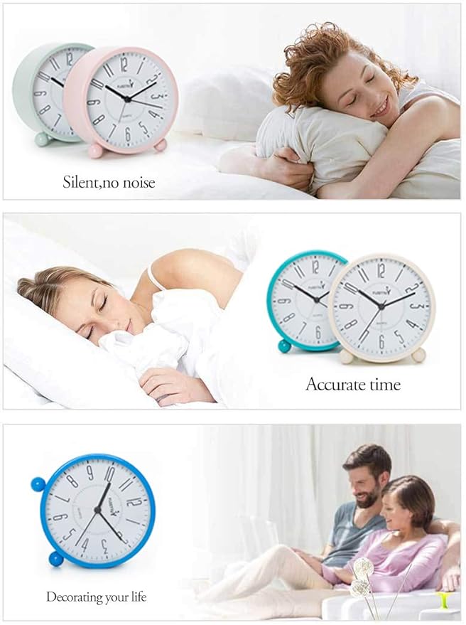 Super Silent Metal Alarm Clock,Beep Wake Round Alarm Clock with Night Light,Battery Operated,Easy Set,Simple & Retro for Desk, Bedroom and Home Decoration(Pink)