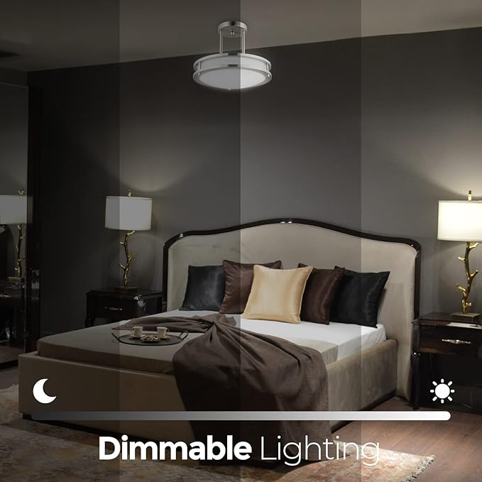 Diodesy- Semi Flush Mount Ceiling Double Ring Light Fixture 12 Inch 15W 3000K/4000K/5000K Color Selectable 1050LM LED Pendant Dual Band Trim with Brushed Nickel for Kitchen Bedroom Hallway ETL Listed