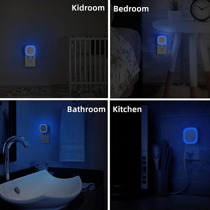 2 Pack Azure Night Light, Crisp Modern Glow with Dimmable Soft Light & Indirect Reflection, Auto Dusk to Dawn Sensor, Plug in LED Nightlight for Bathroom,Toilet, Kitchen Counter, Modern Decor
