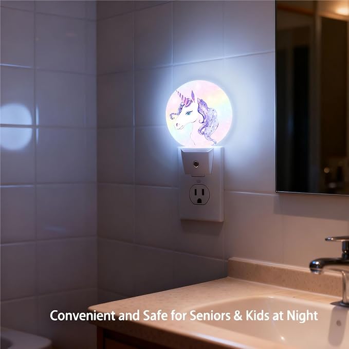 Plug-in Cute Unicorn Night Light Rainbow Background Nightlight with Dusk to Dawn Sensor, Auto On/Off 0.5W Energy-Saving LED Lighting for Men Women Boys Girls Gift