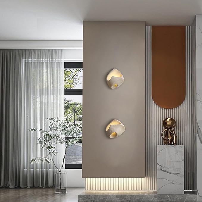 Modern Textured Wall Sconce, Minimalist Sculpture Lamp with Concrete Finish & Irregular Geometric Design, Hidden LED Warm Light for Living Room, Bedroom, Hallway, Gallery.(D)