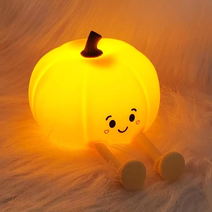 Night Light for Kids, Rechargeable Dimmable Silicone LED Nightlight, Baby Nursery Night Lamp, Touch Squishy Lamp, Halloween Gifts for Girls, Boys, Toddler Room Decor, Pumpkin