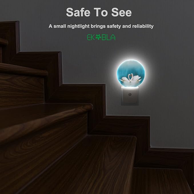 EKOBLA Swan Night Lights Plug into Wall Two Swans Over Lake LED Dusk to Dawn Plug-in Nightlights Auto Sensor for Home Indoor Bathroom Hallway Kitchen