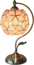 Bieye L10836 Tiffany Style Stained Glass Flower Petal Table Lamp with Brass Base for Home Décor (Pink, 8“ Flower Ball)