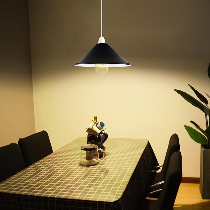 Black with White Interior Cone Pendant Light Shade Metal Farmhouse Hanging Light Fixture Replacement Lamp Shade for Ceiling Fan or Kitchen Island Lighting (Black Inner White, Pack of 1)