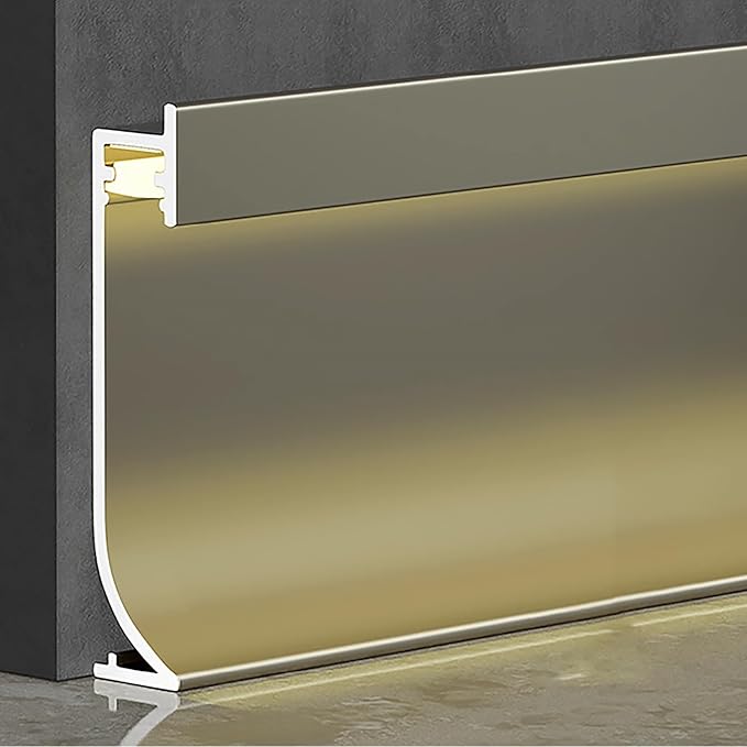 LED Aluminium Metal Baseboard Trim, Matte Antique Gold 4Pcs 65mm x 2500mm 2.56" x 8.2' Total 32.8 ft LED Light Aluminum Wall Base Board Cover Molding Skirting Trim, Embedded Installation Downlight