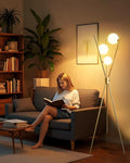 Lightdot Globe Modern Floor Lamp Stepless Dimmable Gold Tripod Standing Lamps with 3PCS 3000K G9 Bulbs Stable Based Mid Century Modern Floor Lamp for Living Room/Bedroom