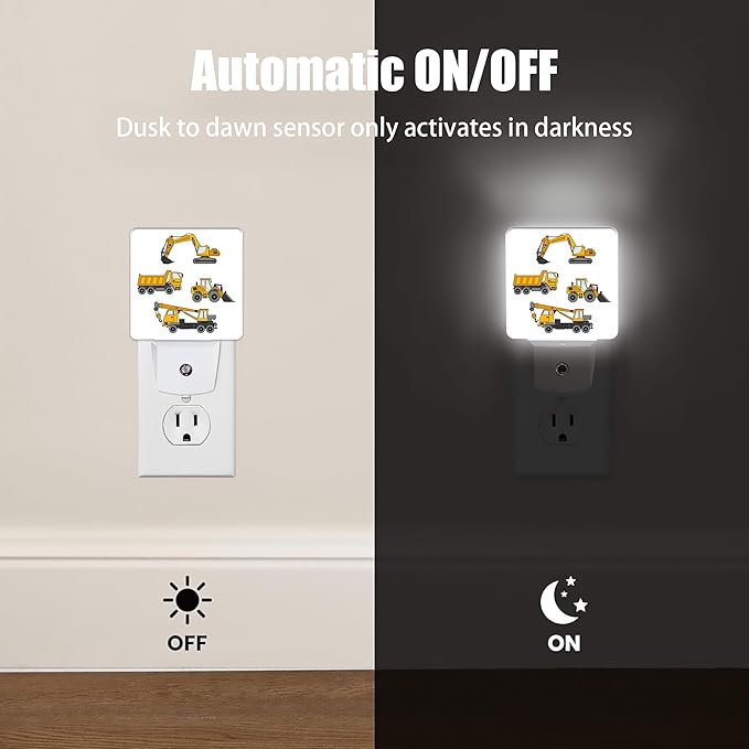 Cartoon Truck Machines Dusk to Dawn Night Light, Auto Sensor Lamp Home Indoor Stairway Kitchen Corridor, Night Lights Plug into Wall Decor, Boys Girls Women Men Room Gifts