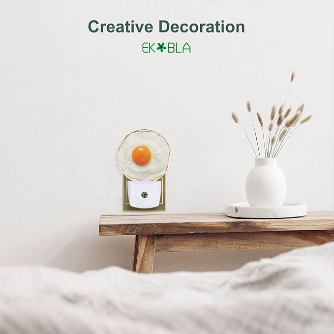 EKOBLA Fired Egg Funny Plug-in Nightlights Food Pattern Night Lights Plug into Wall Home Auto Sensor LED Dusk to Dawn Light for Bedroom Bathroom Kitchen Corridor
