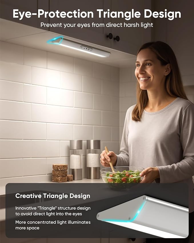 Motion Sensor Closet Lights, Eye Protection Design with Remote, 3 Color Temps & Dimmable, Rechargeable Magnetic Cabinet Lighting for Kitchen, Wardrobe, Shelf, Pantry