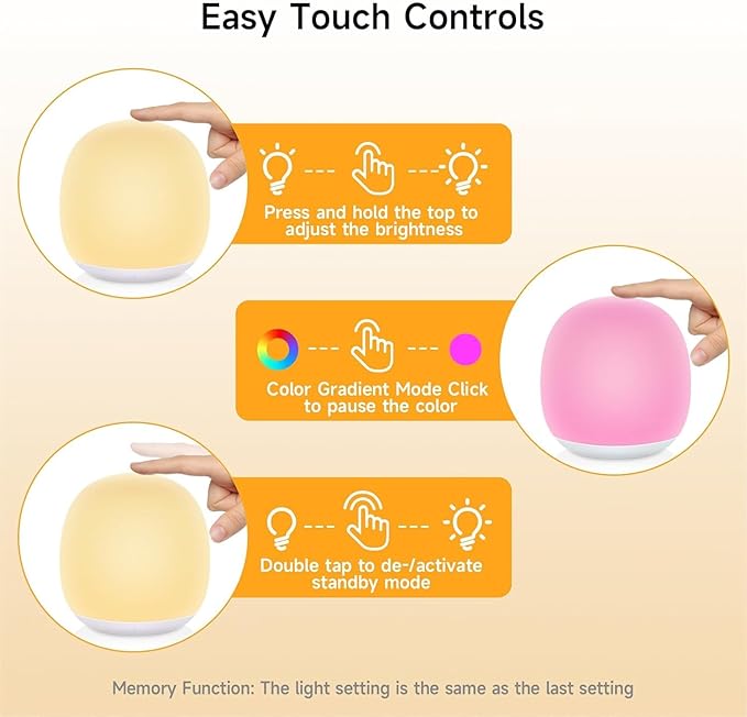 Night Light for Kids, Night Light for Baby Nursery, Color Changing&Dimmable Touch Control Egg Lamp Portable, Toddler Nightlight Silicone Lamp with Timer for Bedside, Camping, Easter (Green)