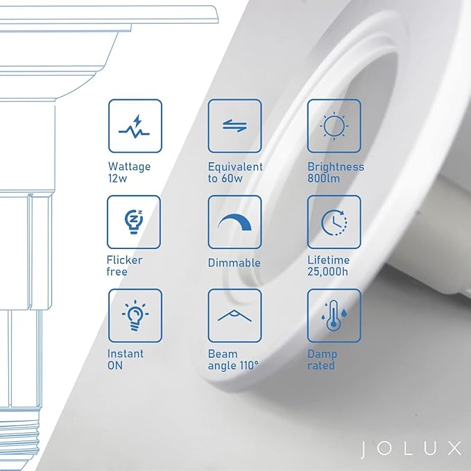 Jolux Adjustable Recessed Lighting Retrofit Kit for 5/6 Inch Can Lights - 6 Pack LED Downlight with Telescoping Rod,5000K Daylight, 800LM, Dimmable, Easy Screw-in Install, ETL Damp Rated, Flat Trim