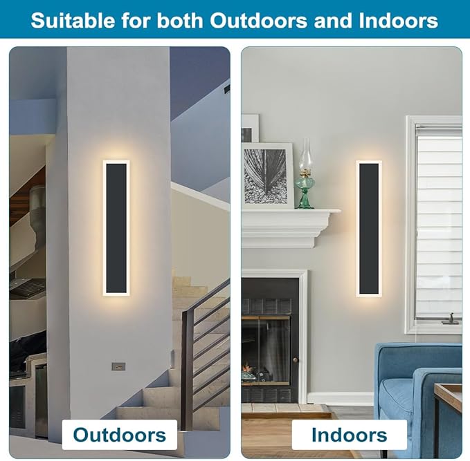 36IN Modern Outdoor Wall Light LED Long Exterior Light Fixture IP65 Waterproof Wall Lamps, Dimmable 30W 2700LM Black Wall Sconce, 3000/4000/5000KSelectable, ETL Listed