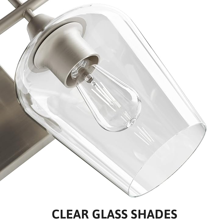 VONLUCE Bathroom Vanity Light, 2 Light Bathroom Light Fixture Over Mirror, Bathroom Wall Lamp with Clear Glass, Modern Brushed Nickel Vanity Lighting fixtures for Bathroom, Bedroom, Hallway
