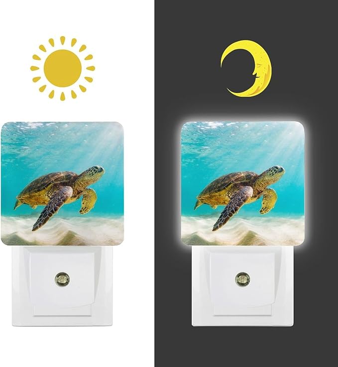 Plug-in LED Night Light, Dusk to Dawn Sensor Smart Nightlight for Bedroom Bathroom Kitchen Hallway Stairs – Soft White Glow, Energy Efficient, Compact & Safe Design -Sea Turtle