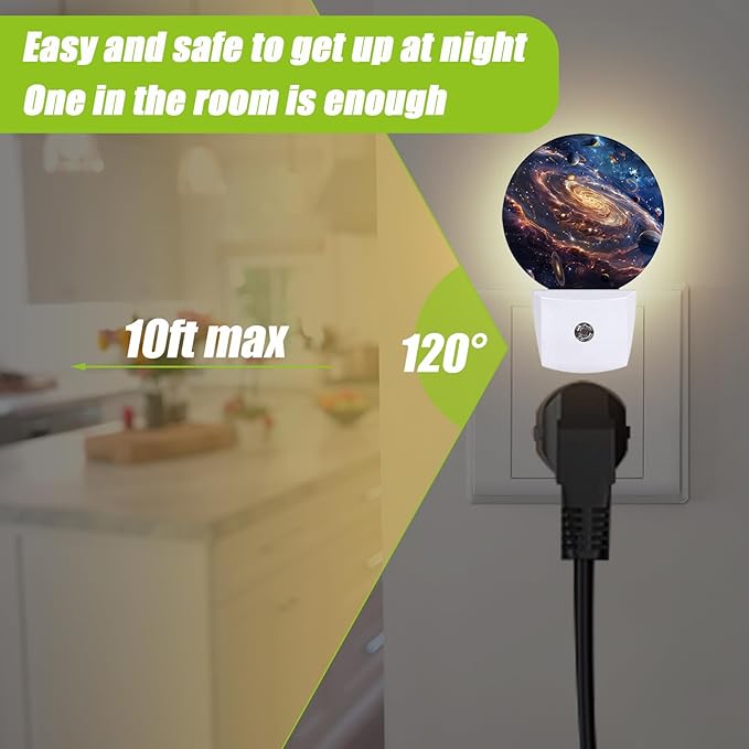 Galaxy Planets Night Light,Solar System Night Lights Plug into Wall for Kitchens Toilets Bedroom Decorative Half Round Nightlight Led Lamp 0.5W Sleep Friendly