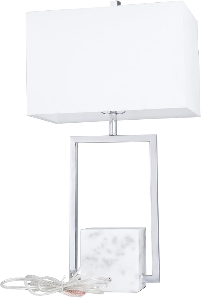 Deco 79 Marble Room Table Lamp Geometric Accent Lamp with Square Shade, Lamp 14" x 10" x 25", Silver