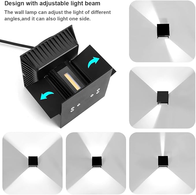 Kawell 24W Modern LED Wall Sconce Adjustable Beam Angle Waterproof IP65 Aluminum Wall Light Indoor Outdoor for Bathroom Living Room Bedroom Hallway Corridor Stairs, Black 6000K
