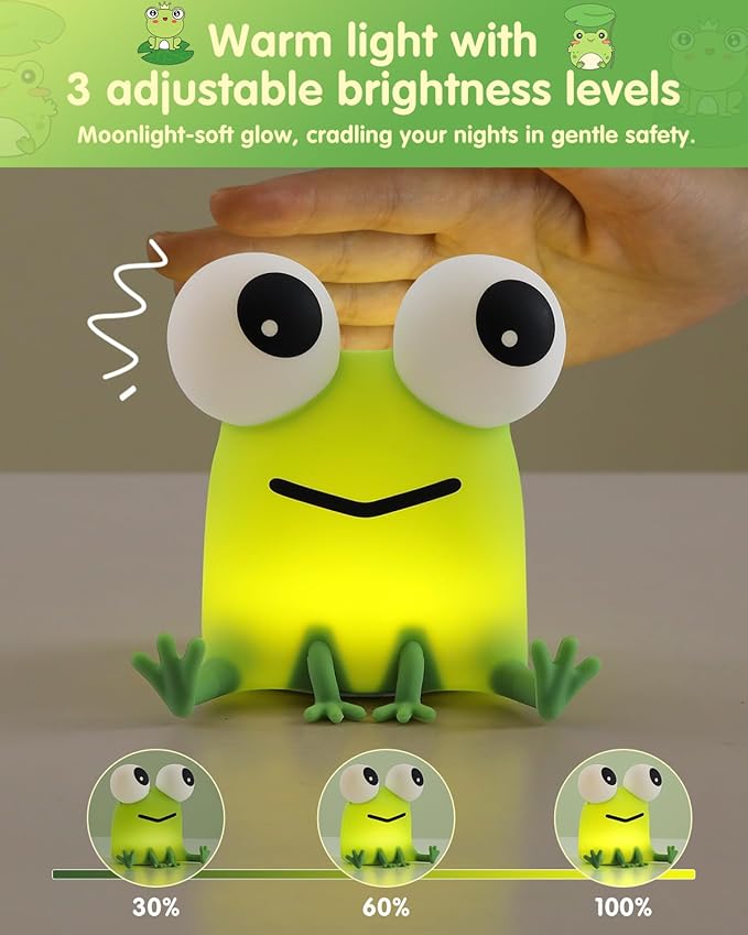 YISUN Frog Night Light for Kids, Soft Silicone Nursery Night Lamp Rechargeable LED Bedside Lamp with Timer, Cute Squishy Lamp for Boys Girls Christmas Gifts Room Decor Kawaii Toys
