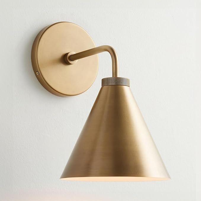 Retro Industrial Metal Cone Sconce Light - Vintage Inspired Modern Brass Wall Sconce with Metal Shade, Wall Mount Lighting for Bedroom, Hallway, Living Room (6“W x 6" L x 11" H Brass)