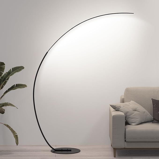 Adjustable White Light Modern 69.99 inch Arched Standing Reading Floor Lamp with Remote - Dimmable Black Led Curved Light for Bedroom and Reading Room